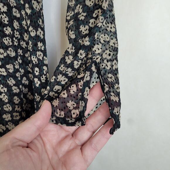 Tommy Hilfiger black Swiss dot floral sheer long sleeve wrap midi dress size Med - Picture 9 of 12